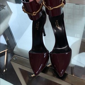 Gucci Horsebit Ankle-Cuff Pump Burgundy